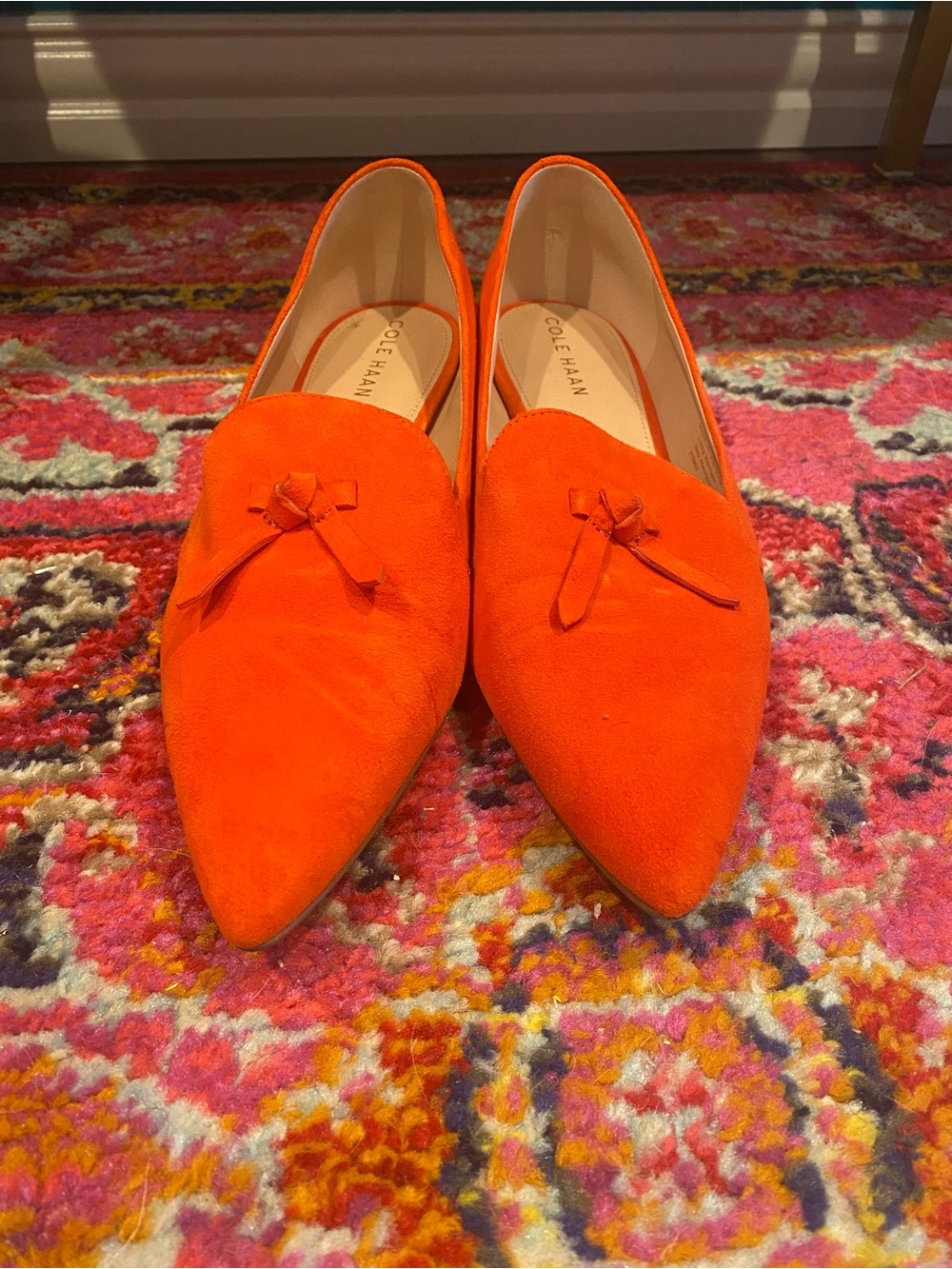 Cole Haan Bright Orange Suede Pointed Loafers Size 8.5
